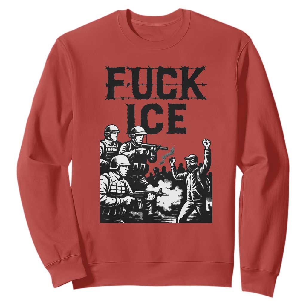 F Ice Riot Protest Graphic Sweatshirt Political Resistance Against Ice Violence TS02 Red Print Your Wear