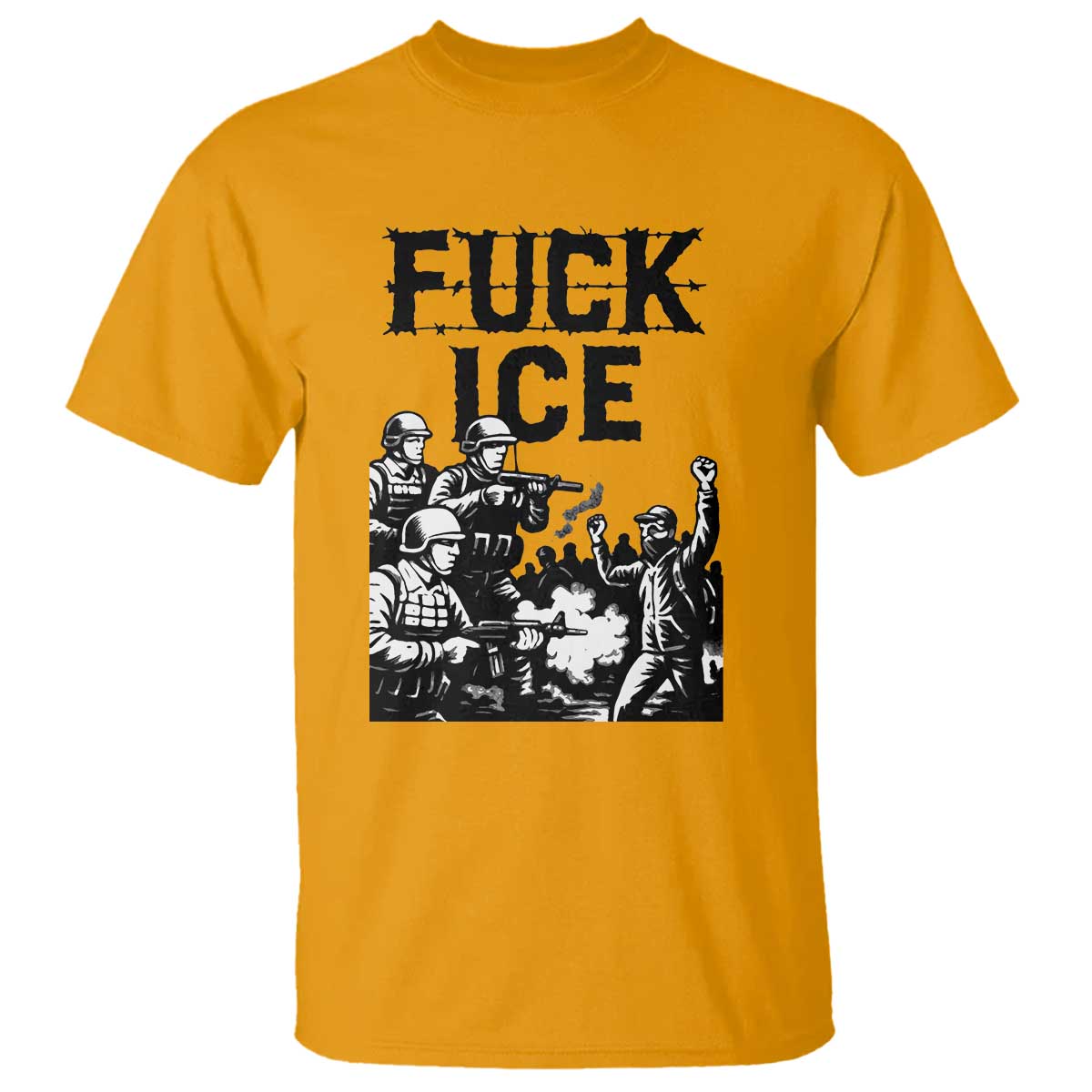 F Ice Riot Protest Graphic T Shirt Political Resistance Against Ice Violence TS02 Gold Print Your Wear