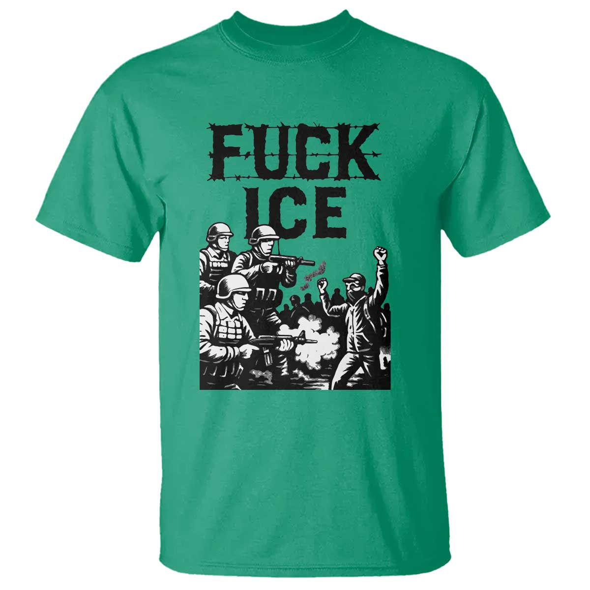 F Ice Riot Protest Graphic T Shirt Political Resistance Against Ice Violence TS02 Irish Green Print Your Wear