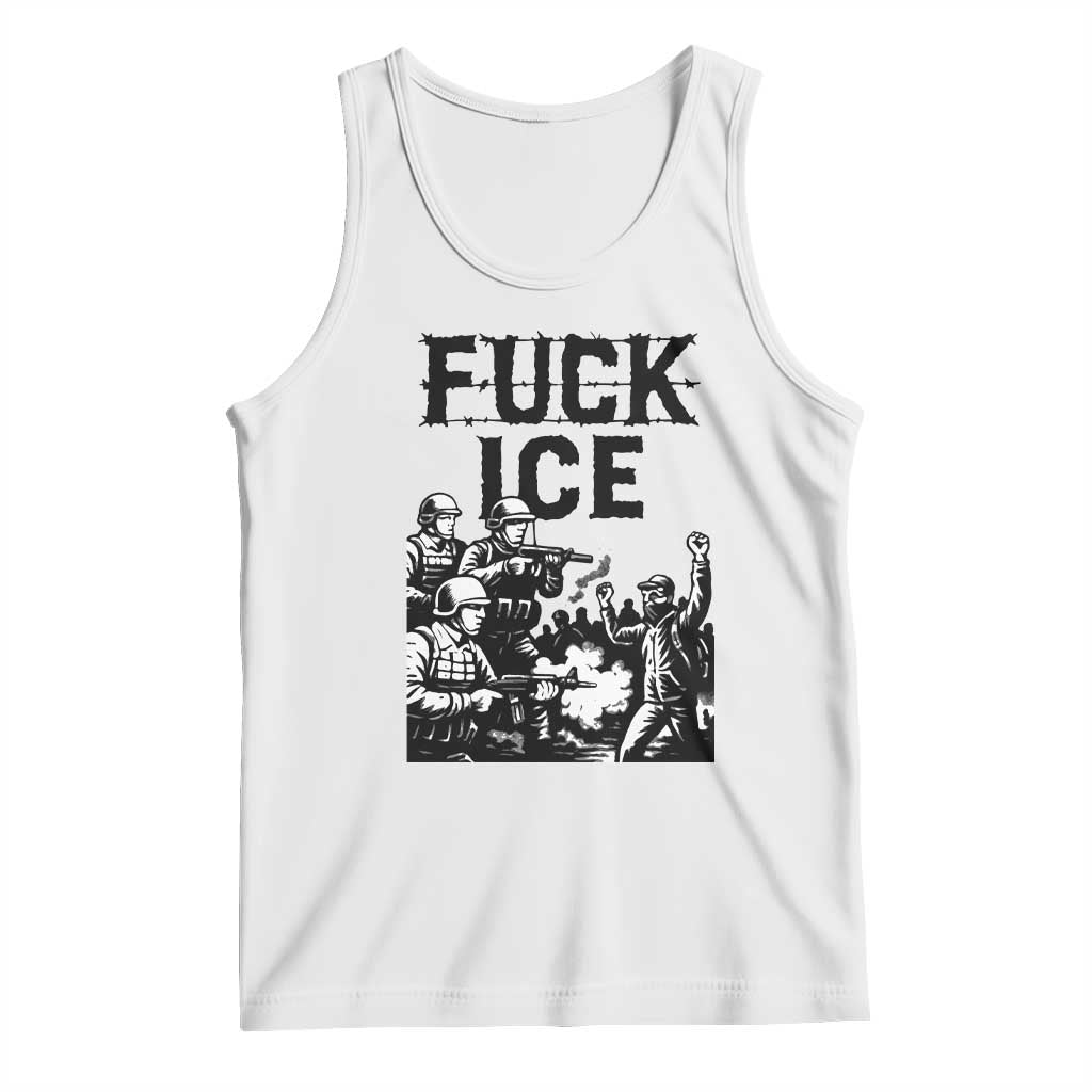 F Ice Riot Protest Graphic Tank Top Political Resistance Against Ice Violence TS02 White Print Your Wear