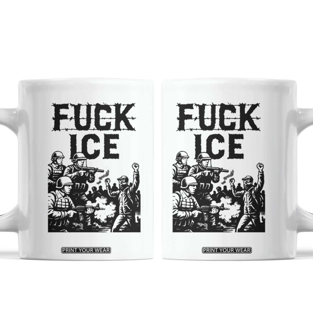 F Ice Riot Protest Graphic Coffee Mug Political Resistance Against Ice Violence TS02 White Print Your Wear
