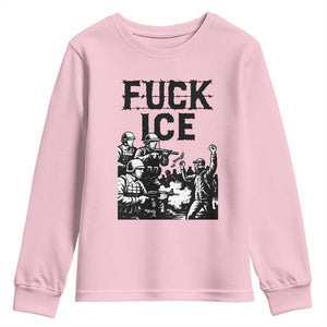 F Ice Riot Protest Graphic Youth Sweatshirt Political Resistance Against Ice Violence TS02 Light Pink Print Your Wear