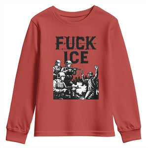 F Ice Riot Protest Graphic Youth Sweatshirt Political Resistance Against Ice Violence TS02 Red Print Your Wear