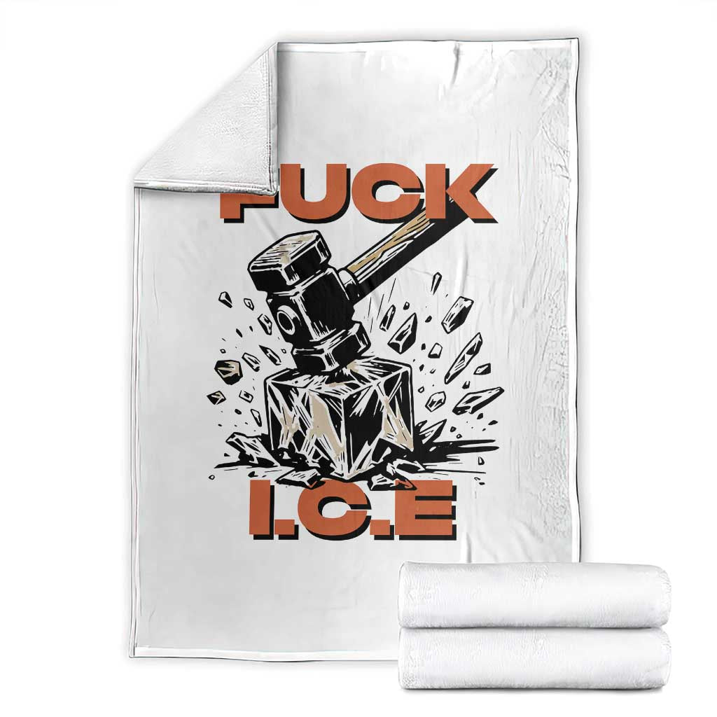Crush Ice Protest Graphic Throw Blanket Sledgehammer Smash Against Ice Political Resistance TS02 White Print Your Wear