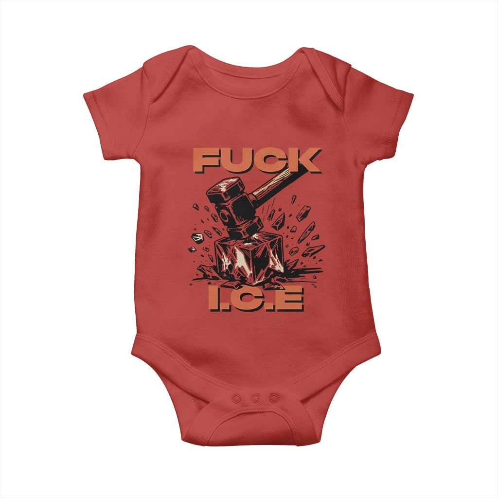 Crush Ice Protest Graphic Baby Onesie Sledgehammer Smash Against Ice Political Resistance TS02 Red Print Your Wear