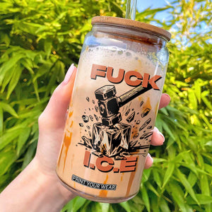Crush Ice Protest Graphic Glass Can Sledgehammer Smash Against Ice Political Resistance TS02 White Print Your Wear