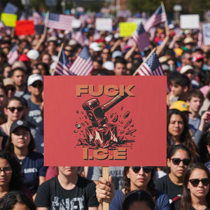 Crush Ice Protest Graphic Protest Sign Sledgehammer Smash Against Ice Political Resistance TS02 Horizontal 18" × 24" Red Print Your Wear