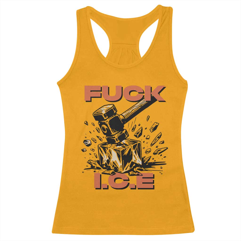 Crush Ice Protest Graphic Racerback Tank Top Sledgehammer Smash Against Ice Political Resistance TS02 Gold Print Your Wear