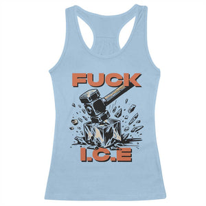 Crush Ice Protest Graphic Racerback Tank Top Sledgehammer Smash Against Ice Political Resistance TS02 Light Blue Print Your Wear