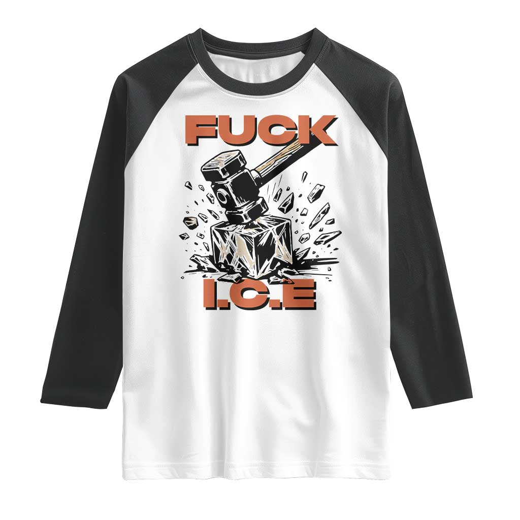 Crush Ice Protest Graphic Raglan Shirt Sledgehammer Smash Against Ice Political Resistance TS02 White Black Print Your Wear