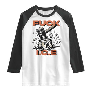 Crush Ice Protest Graphic Raglan Shirt Sledgehammer Smash Against Ice Political Resistance TS02 White Black Print Your Wear