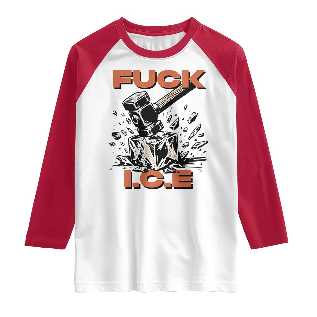 Crush Ice Protest Graphic Raglan Shirt Sledgehammer Smash Against Ice Political Resistance TS02 White Red Print Your Wear