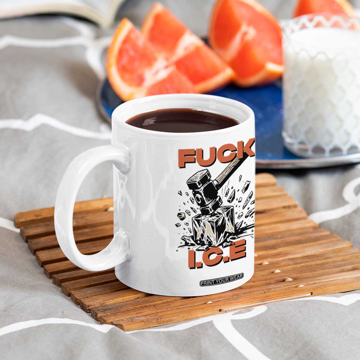 Crush Ice Protest Graphic Coffee Mug Sledgehammer Smash Against Ice Political Resistance TS02 Print Your Wear