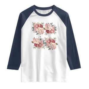 Floral Protest Against Ice Raglan Shirt Justice and Freedom Political Resistance TS02 White Navy Print Your Wear