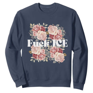 Floral Protest Against Ice Sweatshirt Justice and Freedom Political Resistance TS02 Navy Print Your Wear
