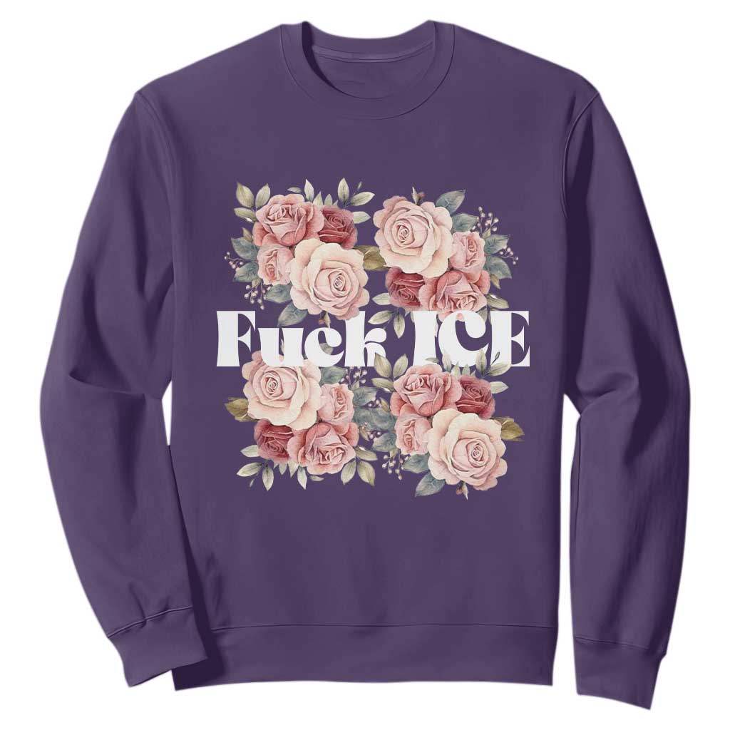 Floral Protest Against Ice Sweatshirt Justice and Freedom Political Resistance TS02 Purple Print Your Wear
