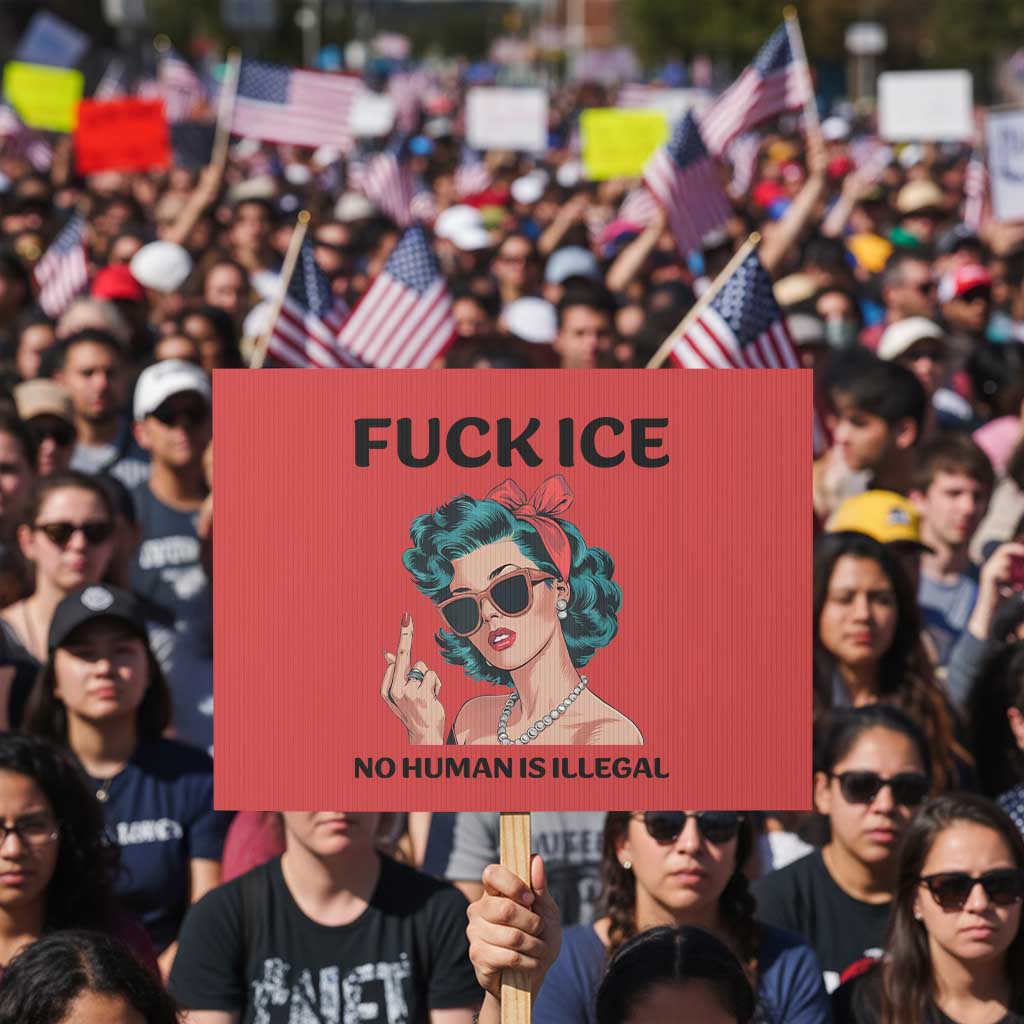 F Ice No Human Is Illegal Protest Sign Feminist Pop Art Against Ice Protest Resistance TS02 Horizontal 18