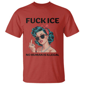 F Ice No Human Is Illegal T Shirt Feminist Pop Art Against Ice Protest Resistance TS02 Red Print Your Wear