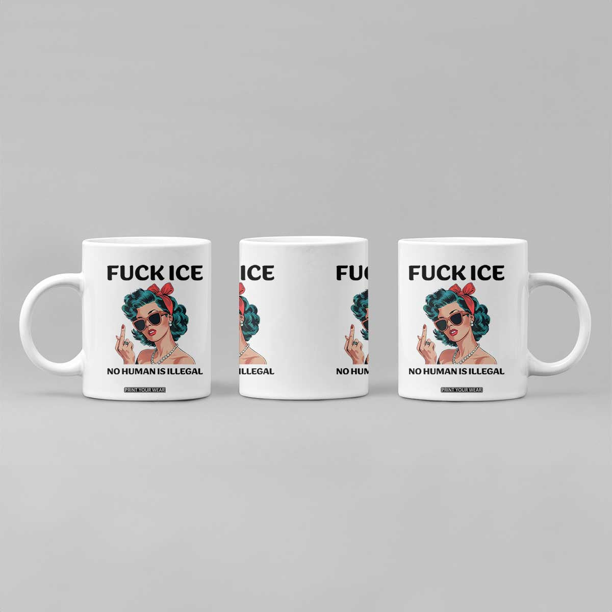 F Ice No Human Is Illegal Coffee Mug Feminist Pop Art Against Ice Protest Resistance TS02 Print Your Wear