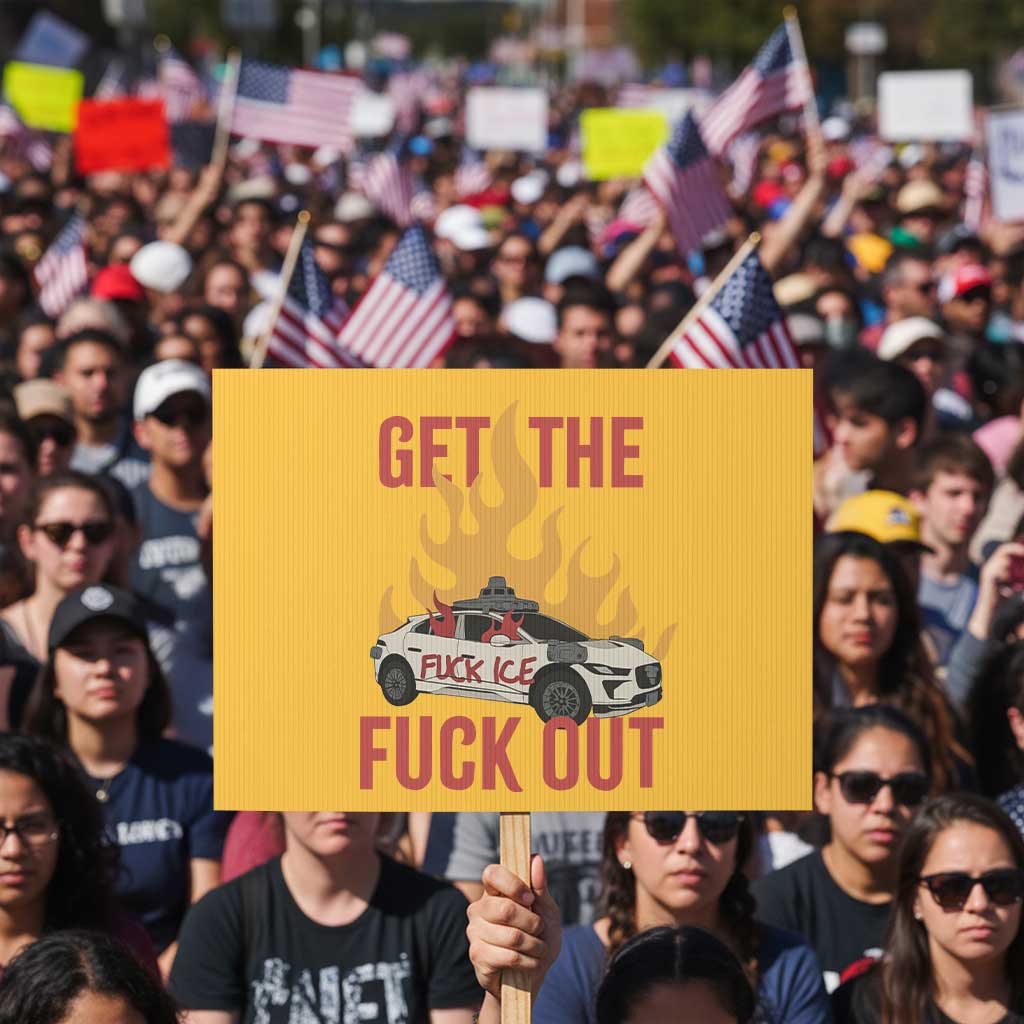 Ice Get the F Out Burning Car Graphic Protest Sign Against Ice Protest Resistance TS02 Horizontal 18