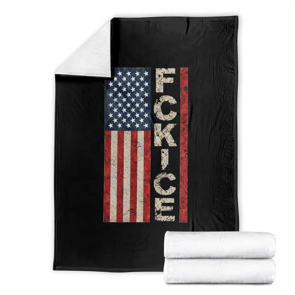 F Ice Retro Distressed American Flag Throw Blanket Patriotic Against Ice Justice Protest Resistance TS02 Black Print Your Wear