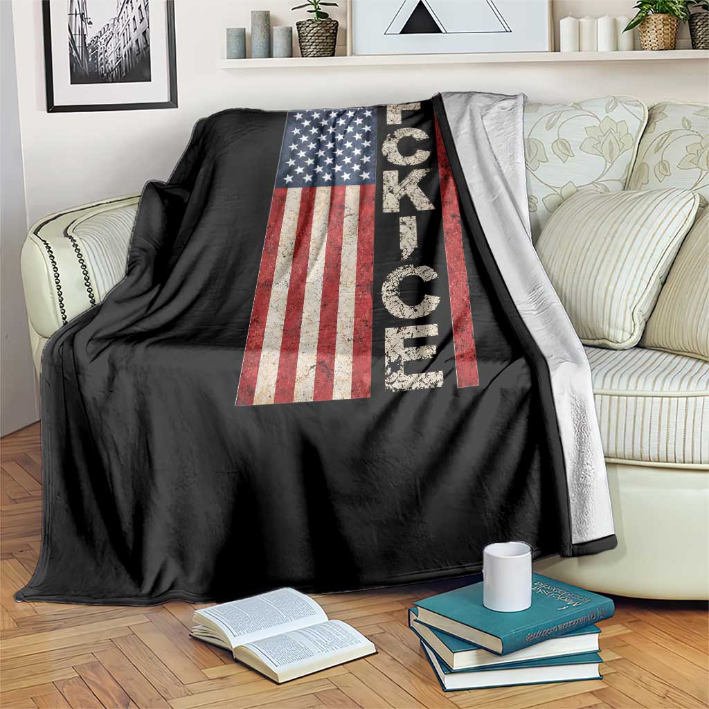 F Ice Retro Distressed American Flag Throw Blanket Patriotic Against Ice Justice Protest Resistance TS02 Print Your Wear