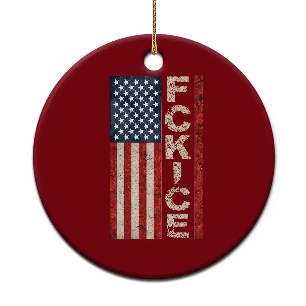 F Ice Retro Distressed American Flag Ceramic Ornament Patriotic Against Ice Justice Protest Resistance TS02 1pc Red Print Your Wear