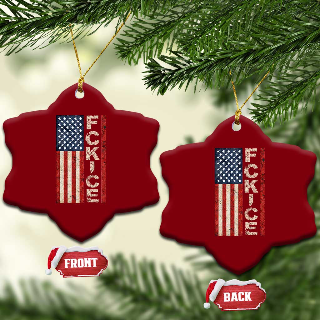 F Ice Retro Distressed American Flag Ceramic Ornament Patriotic Against Ice Justice Protest Resistance TS02 Print Your Wear