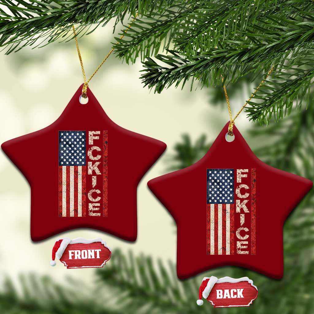 F Ice Retro Distressed American Flag Ceramic Ornament Patriotic Against Ice Justice Protest Resistance TS02 Print Your Wear