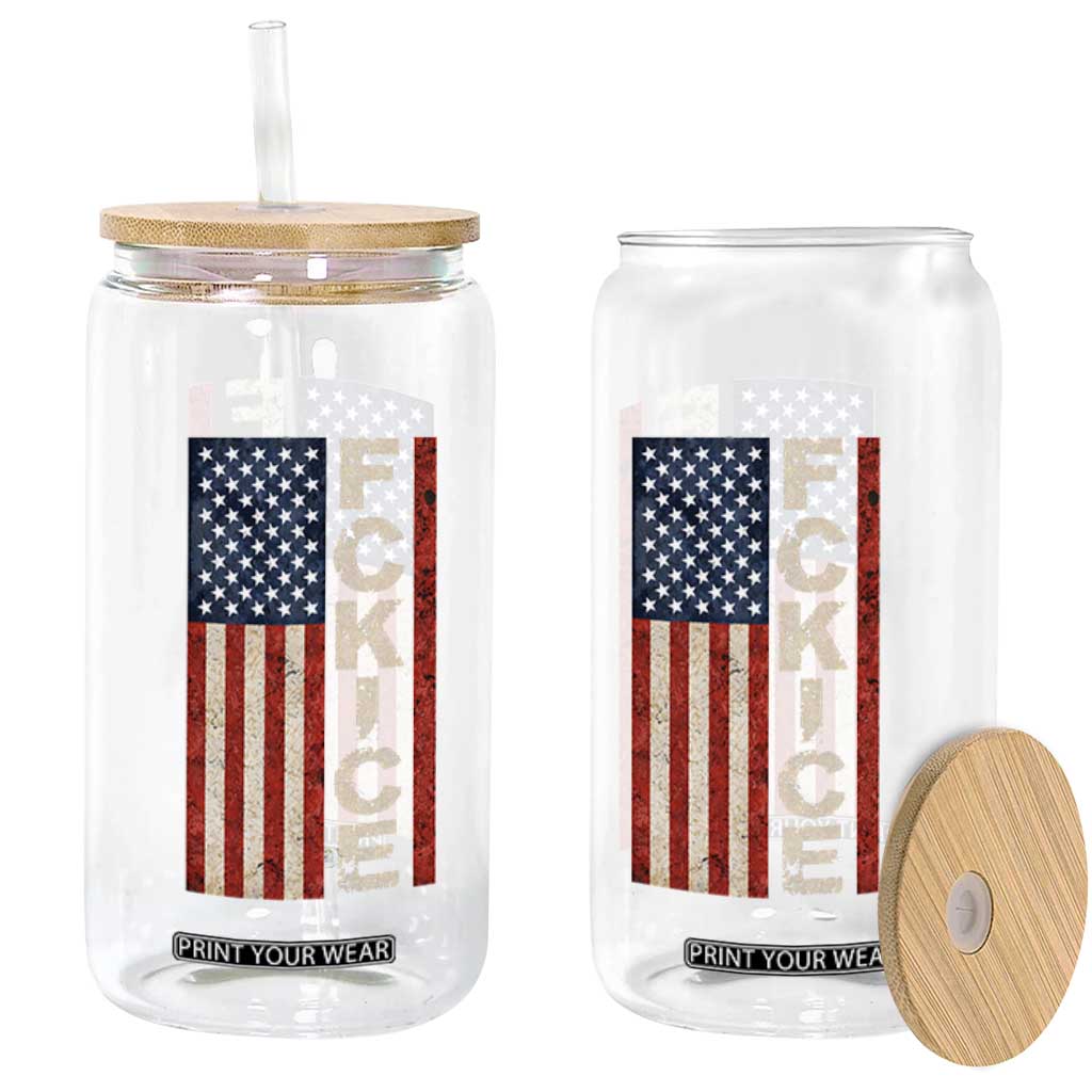 F Ice Retro Distressed American Flag Glass Can Patriotic Against Ice Justice Protest Resistance TS02 Print Your Wear