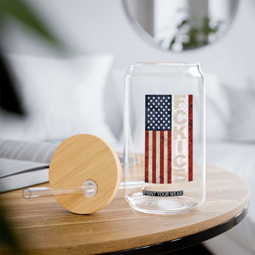 F Ice Retro Distressed American Flag Glass Can Patriotic Against Ice Justice Protest Resistance TS02 Print Your Wear