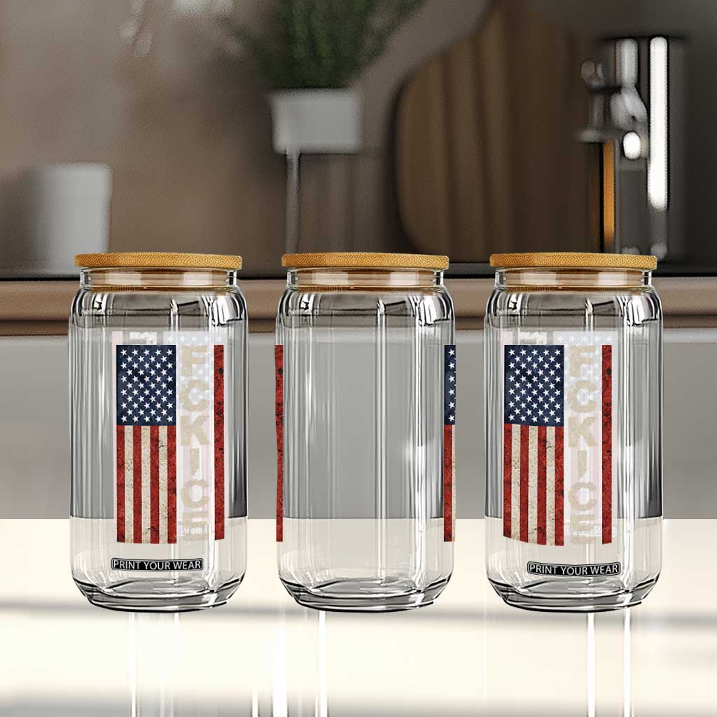 F Ice Retro Distressed American Flag Glass Can Patriotic Against Ice Justice Protest Resistance TS02 Print Your Wear