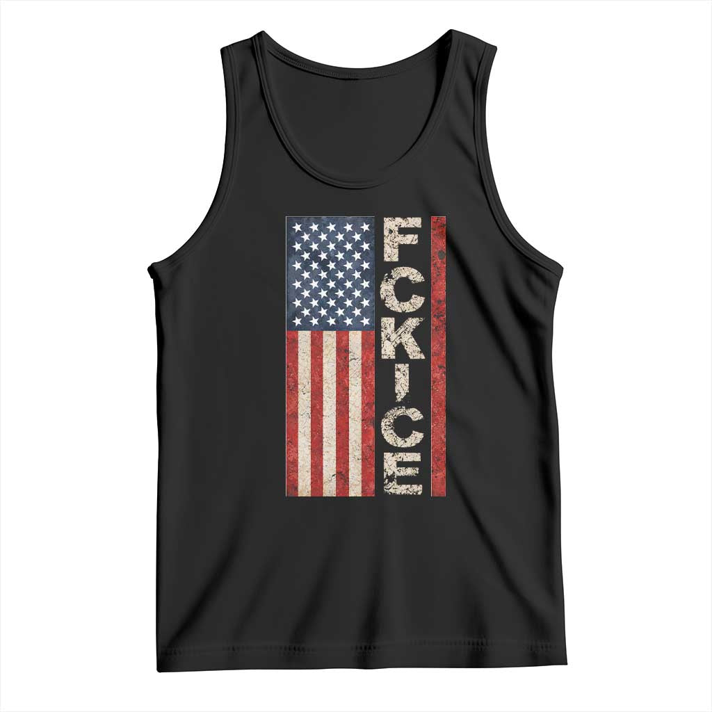 F Ice Retro Distressed American Flag Tank Top Patriotic Against Ice Justice Protest Resistance TS02 Black Print Your Wear