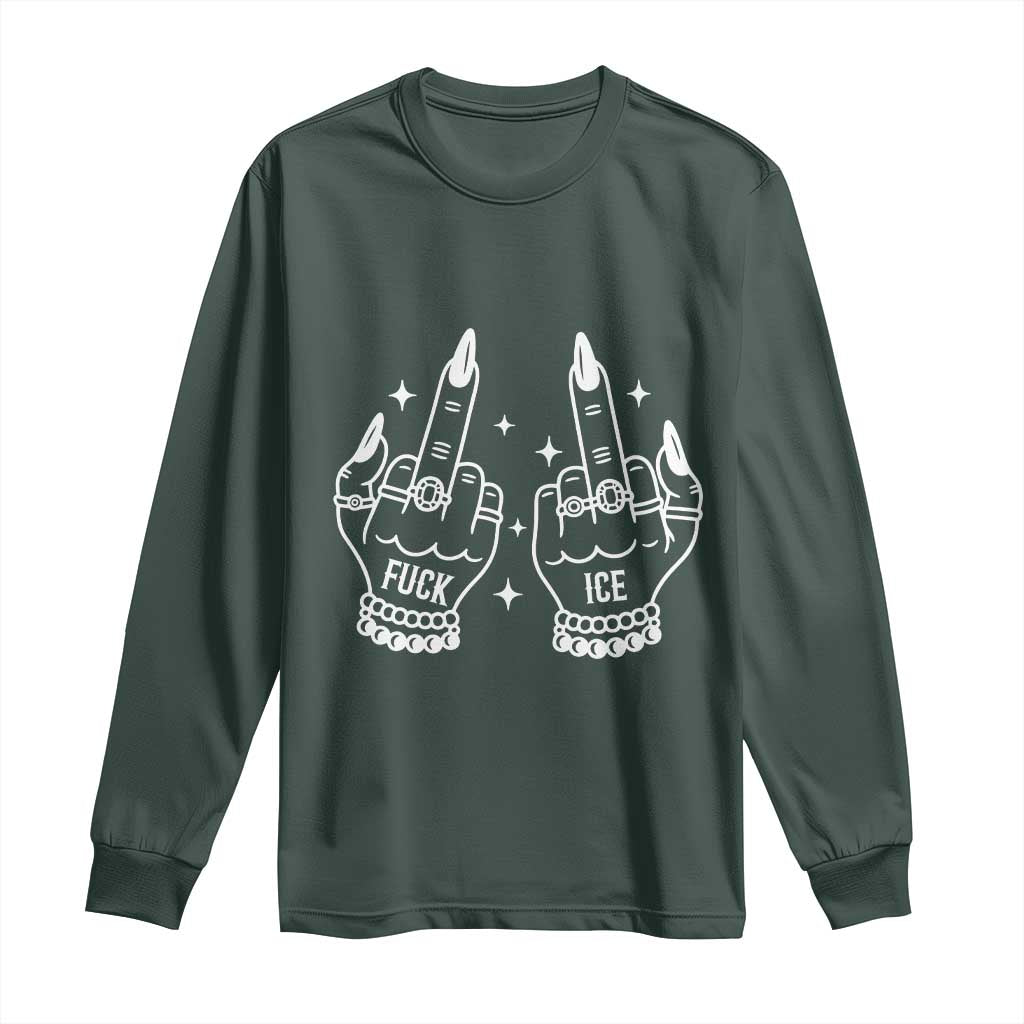 Middle Finger F Ice Long Sleeve Shirt Against Ice Violence Outspoken Resistance TS02 Dark Forest Green Print Your Wear