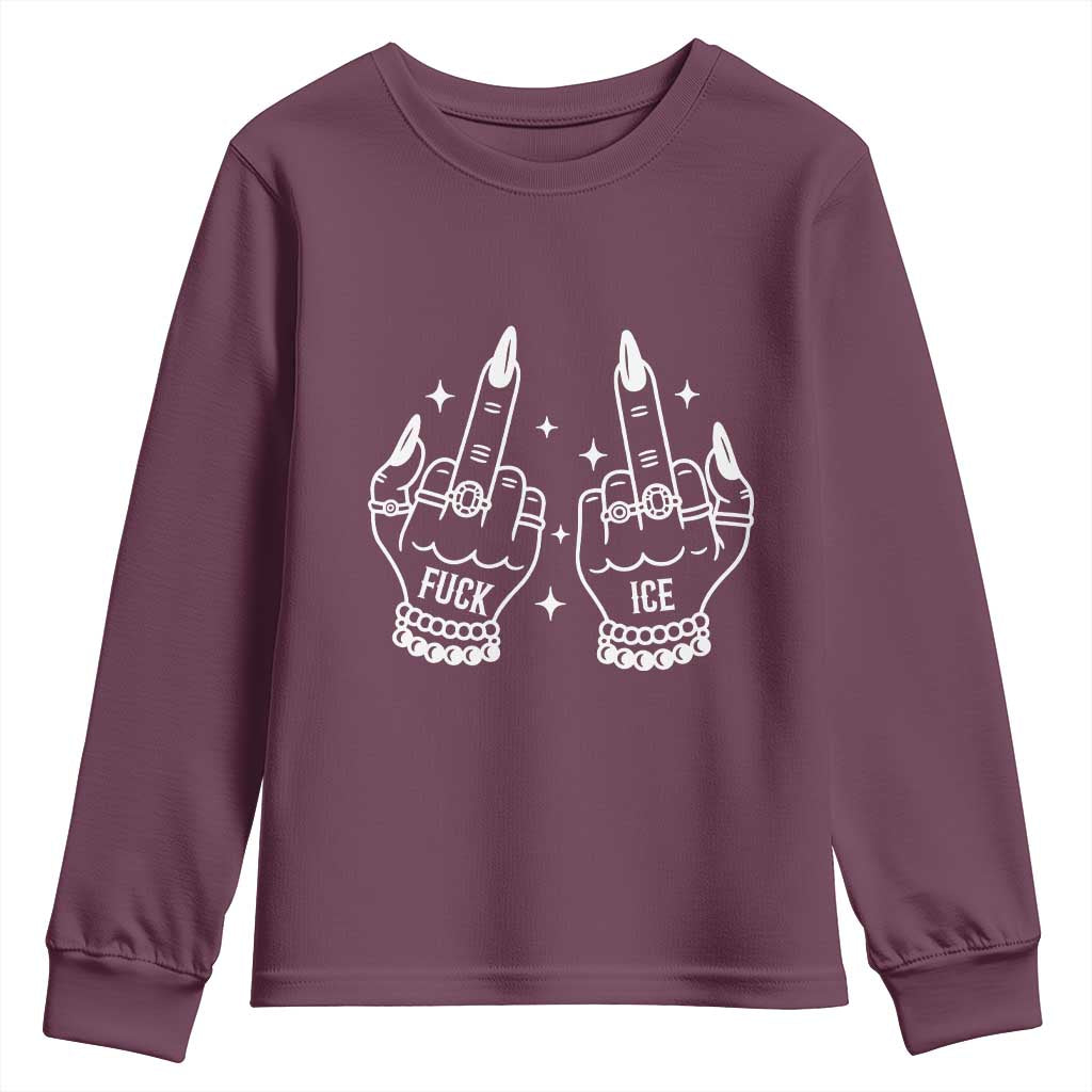 Middle Finger F Ice Youth Sweatshirt Against Ice Violence Outspoken Resistance TS02 Maroon Print Your Wear