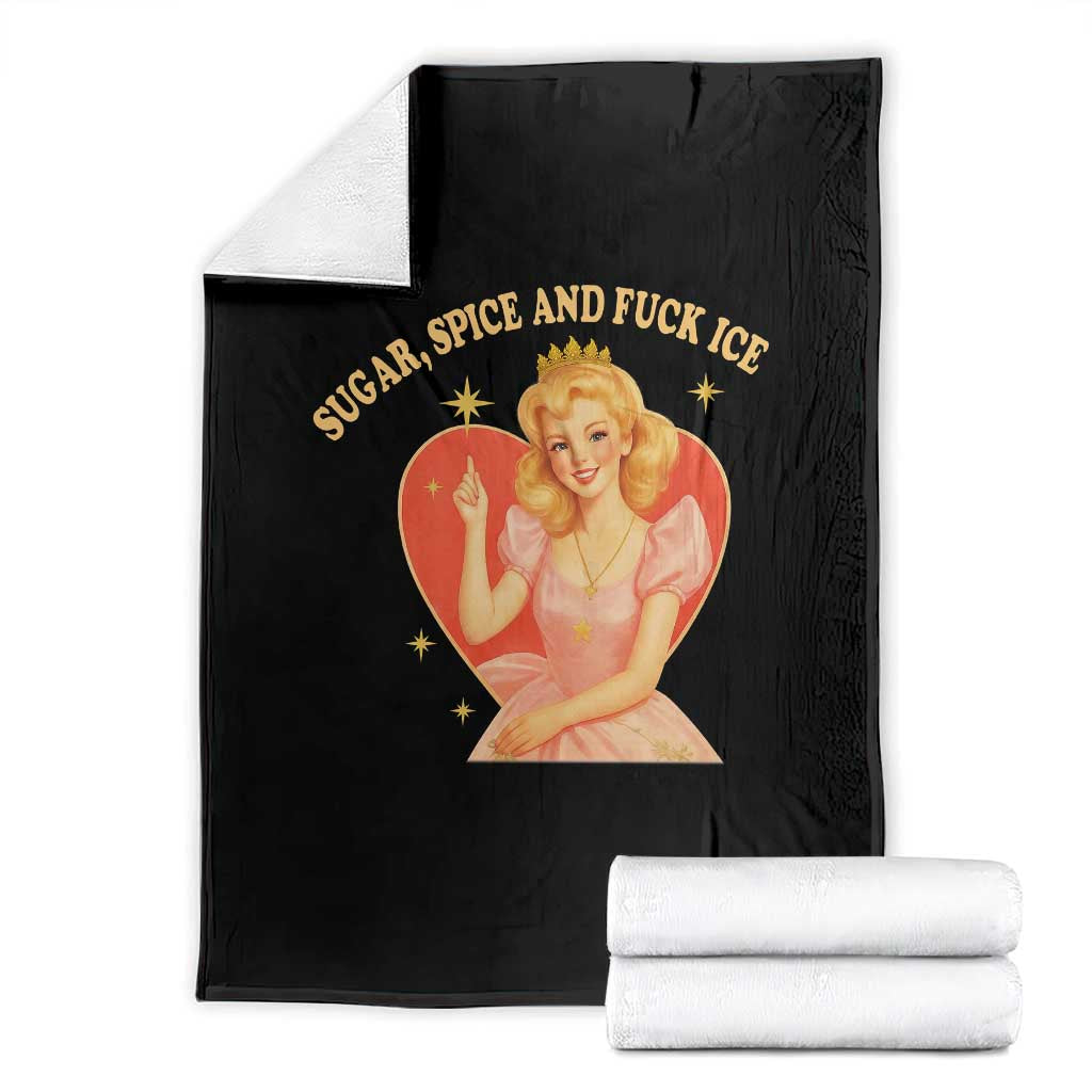 Sugar Spice and F Ice Retro Fairy Throw Blanket Feminist Against Ice Protest Political Resistance TS02 Black Print Your Wear