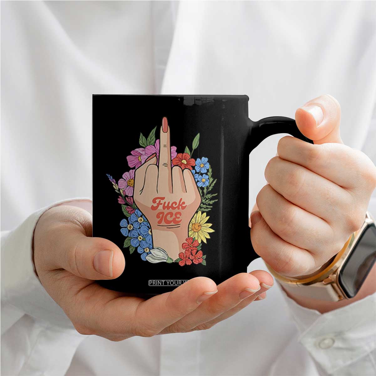 Floral Middle Finger F Ice Coffee Mug TS02 Print Your Wear