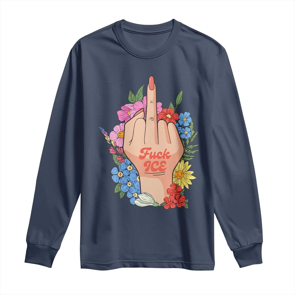 Floral Middle Finger F Ice Long Sleeve Shirt TS02 Navy Print Your Wear