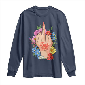 Floral Middle Finger F Ice Long Sleeve Shirt TS02 Navy Print Your Wear