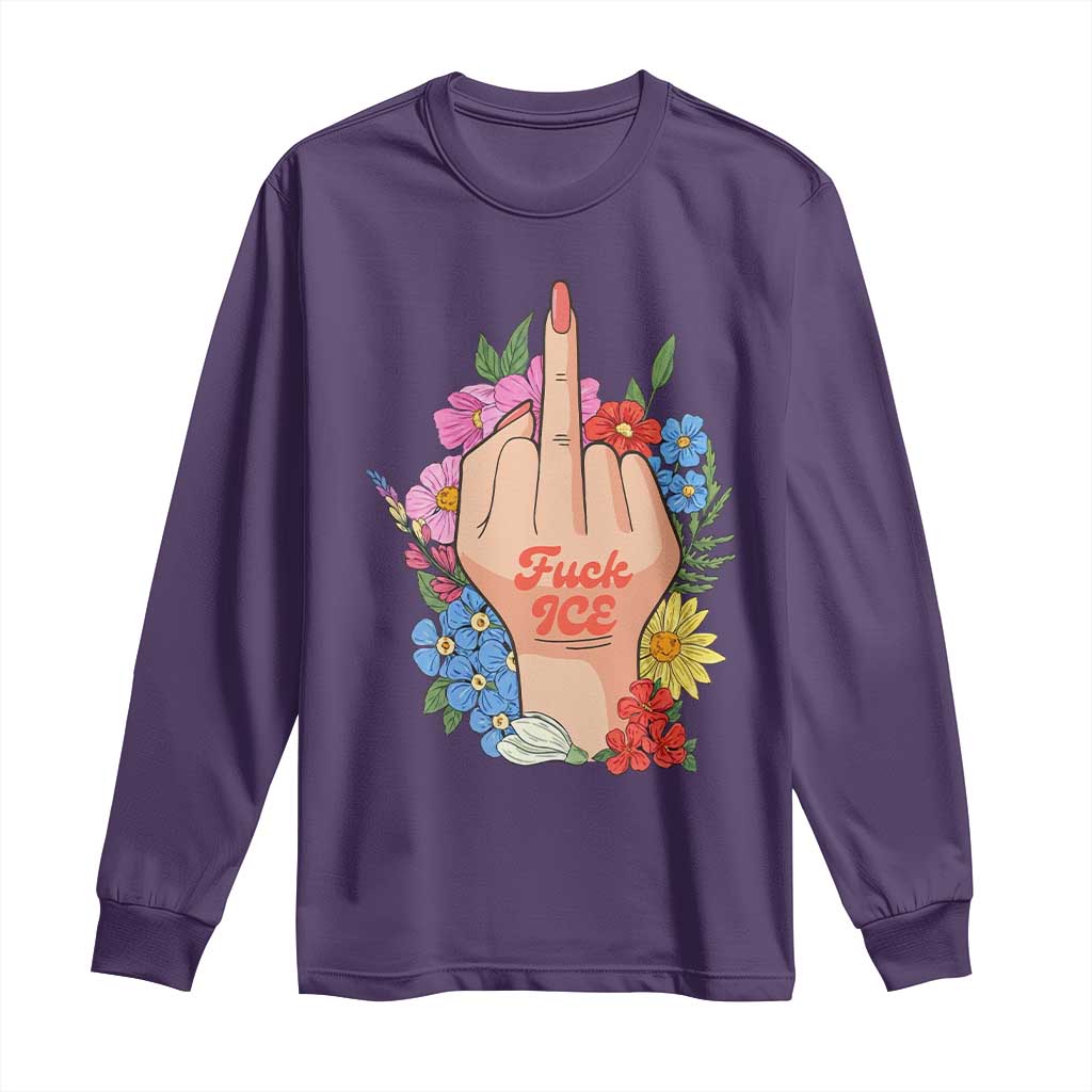 Floral Middle Finger F Ice Long Sleeve Shirt TS02 Purple Print Your Wear