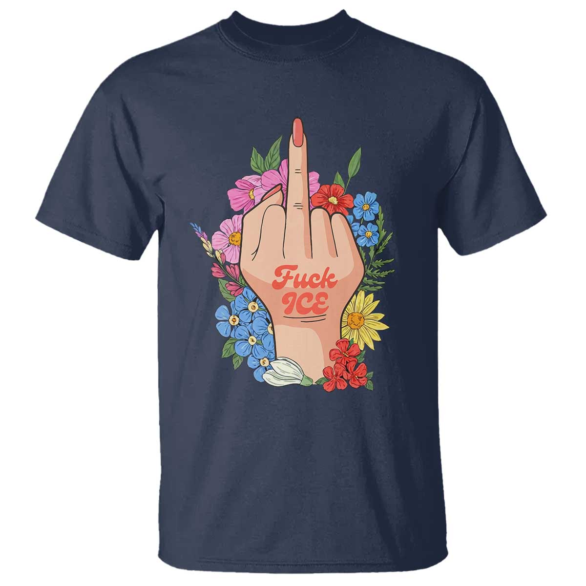 Floral Middle Finger F Ice T Shirt TS02 Navy Print Your Wear