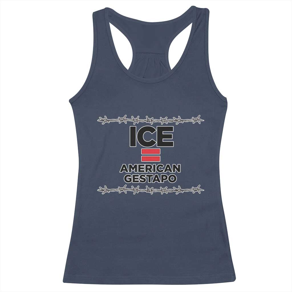 Ice Equals American Gestapo Racerback Tank Top Barbed Wire Protest Political Resistance TS02 Navy Print Your Wear
