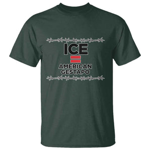 Ice Equals American Gestapo T Shirt Barbed Wire Protest Political Resistance TS02 Dark Forest Green Print Your Wear