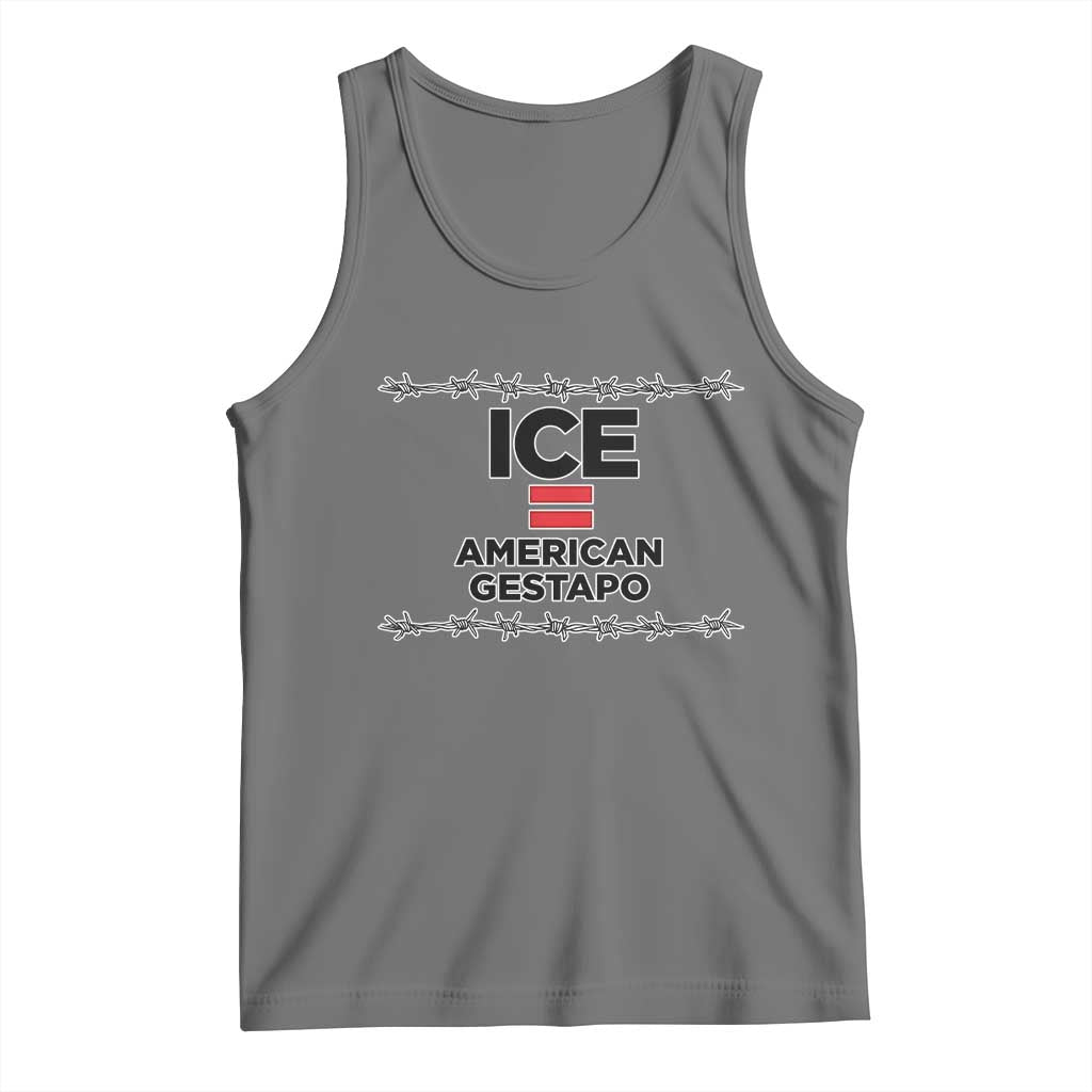 Ice Equals American Gestapo Tank Top Barbed Wire Protest Political Resistance TS02 Black Heather Print Your Wear