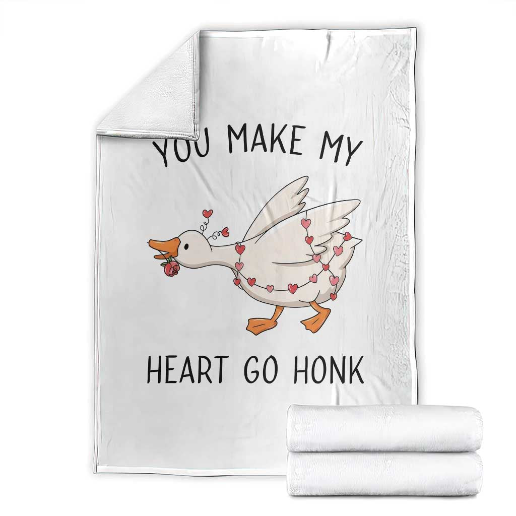 Funny Valentine Goose Throw Blanket You Make My Heart Go Honk Cute Romantic Gift TS02 White Print Your Wear