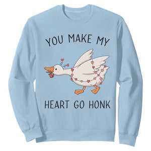 Funny Valentine Goose Sweatshirt You Make My Heart Go Honk Cute Romantic Gift TS02 Light Blue Print Your Wear