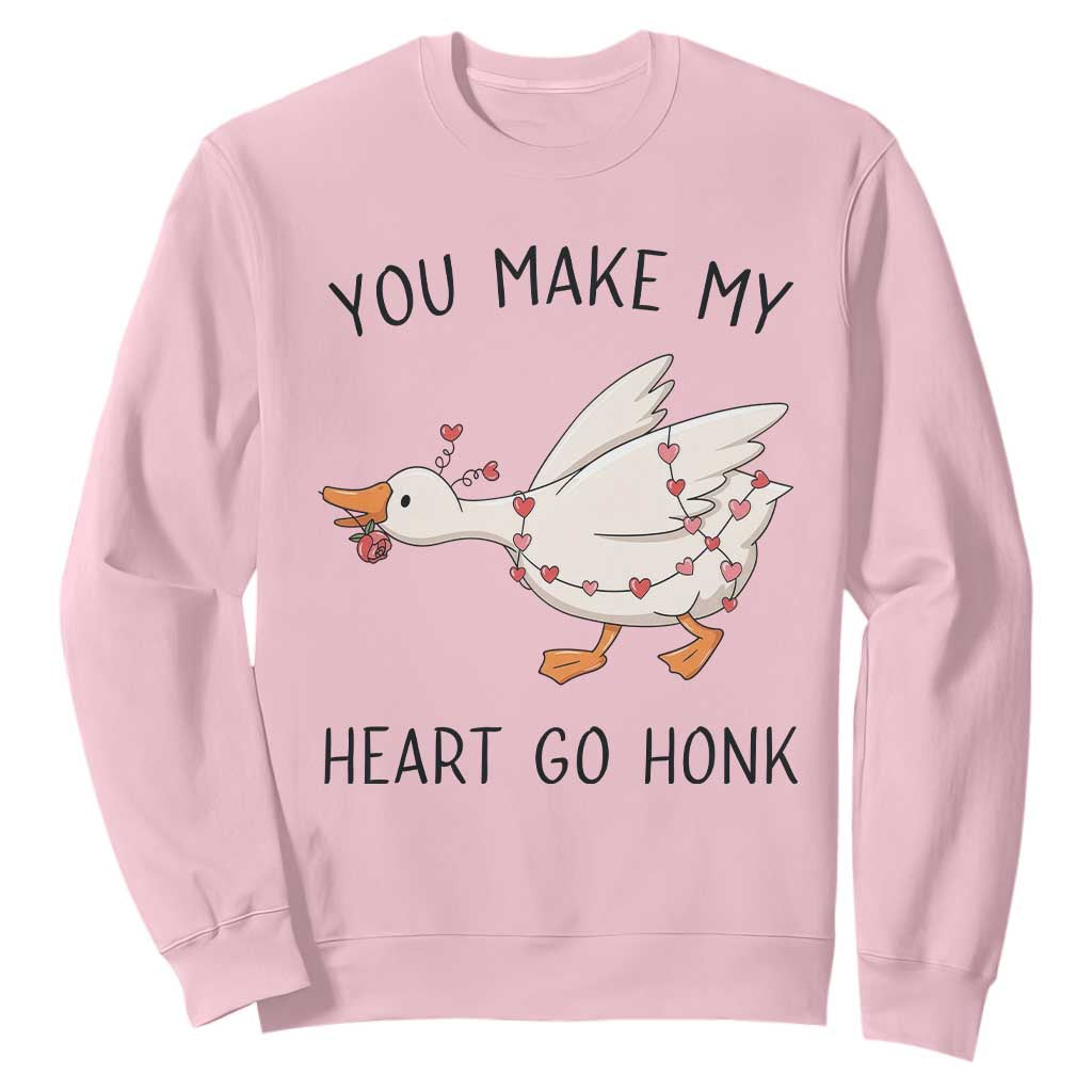 Funny Valentine Goose Sweatshirt You Make My Heart Go Honk Cute Romantic Gift TS02 Light Pink Print Your Wear