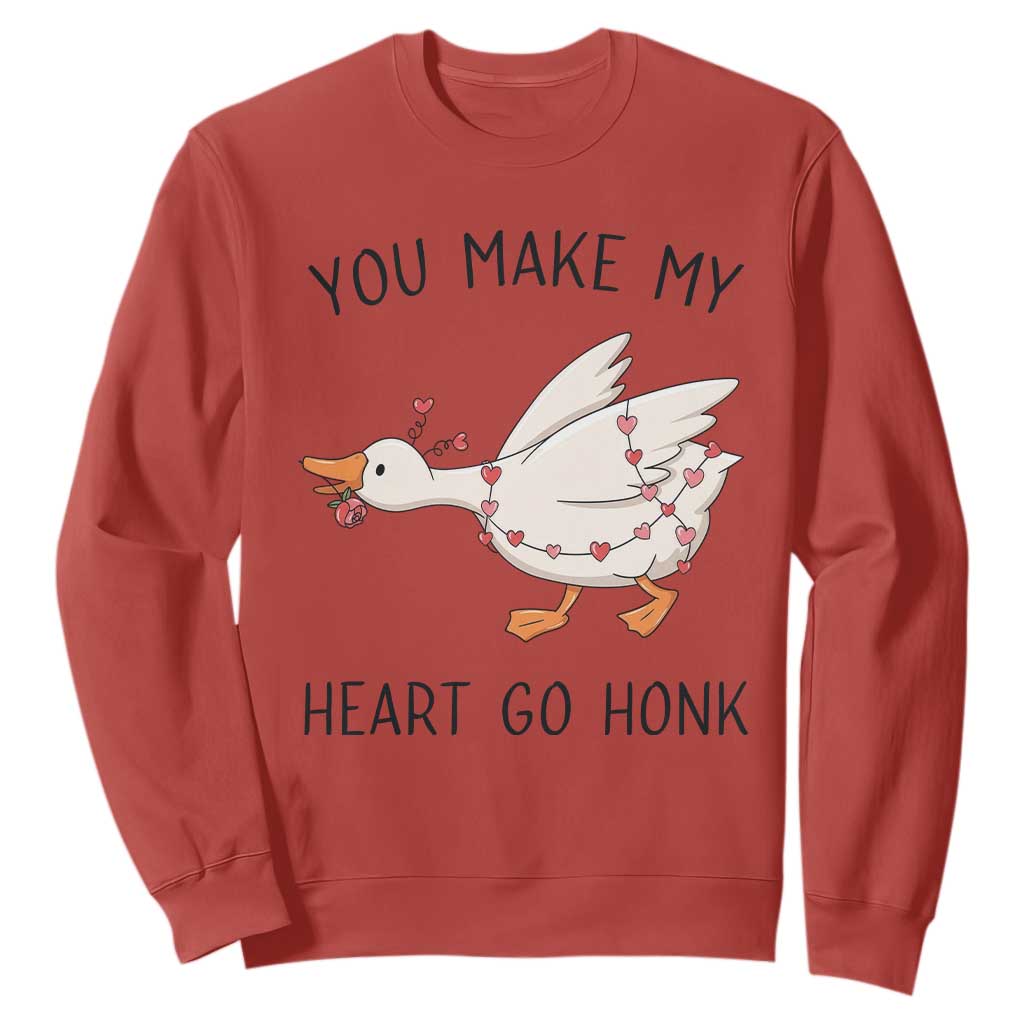 Funny Valentine Goose Sweatshirt You Make My Heart Go Honk Cute Romantic Gift TS02 Red Print Your Wear