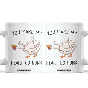 Funny Valentine Goose Coffee Mug You Make My Heart Go Honk Cute Romantic Gift TS02 White Print Your Wear