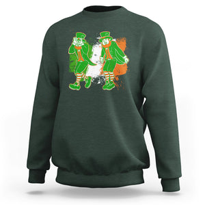 Funny St. Patricks Day Sweatshirt Leprechaun Griddy Dance Paddy Ireland Flag TS02 Dark Forest Green Printyourwear